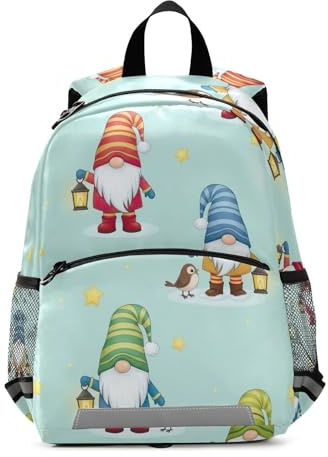 RPLIFE Linda mochila de gnomo de dibujos animados para niños pequeños con correa, mochila escolar para niños, mini bolsa de viaje para libros de 3 a 6 años, mediana