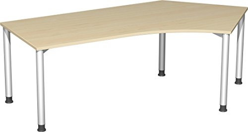 Gera Möbel 4 Fuß Flex Schreibtisch, Holzdekor, ahorn/Silber, 216.6 x 113 x 72 cm