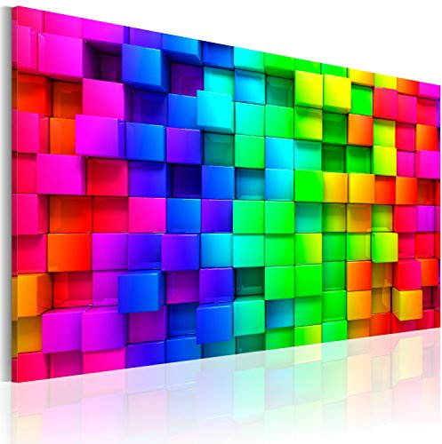 B&D XXL - Leinwandbild bunte Quadrate Würfel, 120x80 cm, 1-teilig, modern | Hochwertige Leinwand, sofort aufhängbar, ideal fürs Wohn- oder Schlafzimmer, wasserfest und lichtecht, langlebig, stilvoll