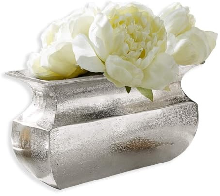 Loberon Vase Cyrian, antike & rustikale Anmutung, formschönes Pflanzgefäß, für Grünpflanzen, Kräuter oder Blumen, Wohndekoration, Aluminium, Silber