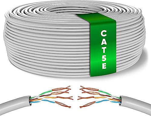 Mr. Tronic Bulk Cat 5E Ethernet Cable 50m, High Speed LAN Ethernet Network Cable, 50m Bulk Cat5E Internet 1 Gbps, 100 MHz, ADSL AWG24, UTP CCA (50 Meters, Grey)