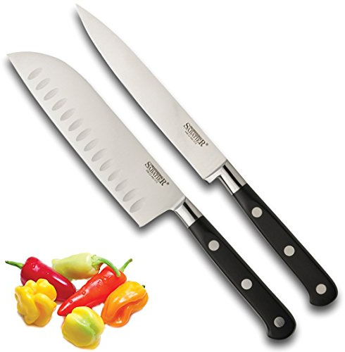 Taylors Eye Witness Professional Sabatier Knife Set 2 Piece - 13cm/5” Santoku & Utility Knives. Full Tang Blade. High Grade, Taper Ground Carbon Steel. Sharper for Longer. Triple Rivet Handles