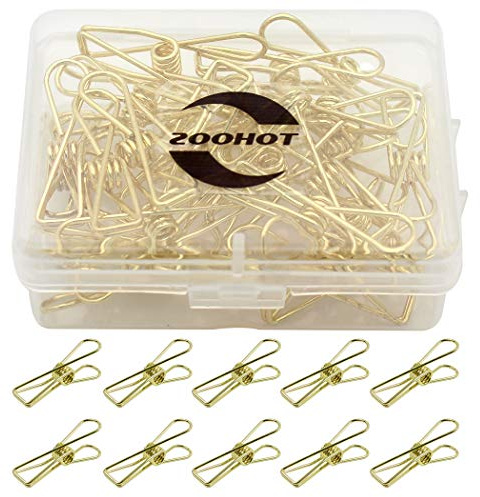 Zoohot Pack of 25 Gold Small Metal Clips - Multi-Purpose Clothesline Utility Clips