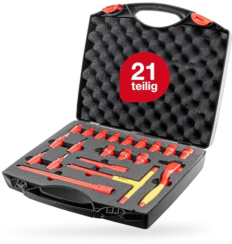 Wiha Ratschenschlüssel Set isoliert 3/8 21-teilig mit Umschalthebel I Verlängerung und Quergriff Adapter I inklusive Koffer - Steckschlüsselset für effizientes Arbeiten (43023)