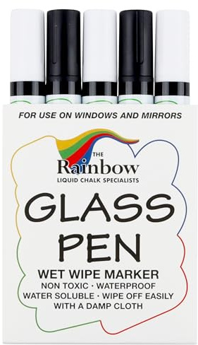 Glass Pen Window Marker: Liquid Chalk Pens for Glass, Whiteboard Markers with Washable Paint - Graduation, Car Windows, Mirror, Storefront, Wedding, Party & Holiday (5 Pens - Black & White - Fine Tip)