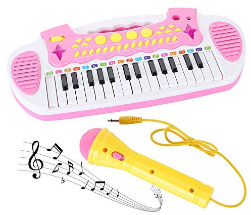 Piano Keyboard Toy for 3+ Years Old Girls Birthday Gift Baby Music Toy Instrument with Microphone