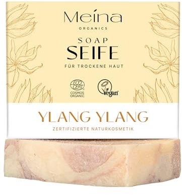 Meina Naturkosmetik - Bio Seife mit Ylang Ylang, Naturseife für trockene Haut ohne Palmöl, Zertifiziert, Vegan, Nachhaltig, Handgemacht, Wie ein festes Duschgel - 100g