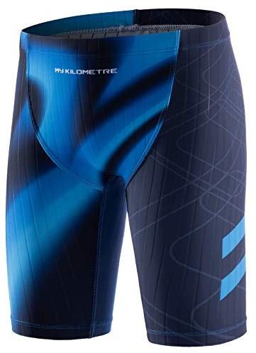 MY KILOMETRE Boy's Jammer Swimsuit Kids Trainning Swim Shorts with Drawstring Endurance Swimming Trunks Blue L
