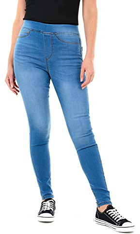 M17 Denimjeans, Jeggings för dam, Skinny Fit, klassiska bomullsbyxor med fickor, Mellantvätt blå, 34 SE
