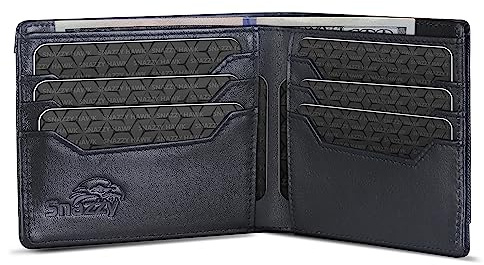 Snazzy Hawk Billetera pequeña para hombre, piel de becerro auténtica, bloqueo RFID, 6 compartimentos para tarjetas de crédito y visita, funda de dinero compacta y ligera, regalo para hombres