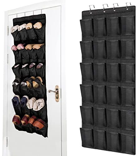 Hängende Schuhgestell, 24 Taschen Hängen Aufbewahrungsablagerung Wandbehang Kleiderschrank Schwarze große Mesh-Taschen Multifunktionale Hängeorganizer Hängend Aufbewahrungstasche (Black)