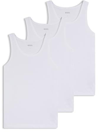 BOSS Mens Tank Top 3P Classic Three-Pack of Cotton Underwear Vests with Embroidered Logos