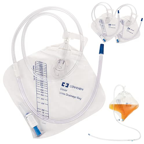 Urine Drainage Bag with 18” Extended Tube (3 Pack) - Urine Bag with Anti-Reflux Chamber with Splash-Resistant Drain Spout - 2000 mL Vinyl Urine Bags for Men - 40 Tube Drainage - Stock Your Home