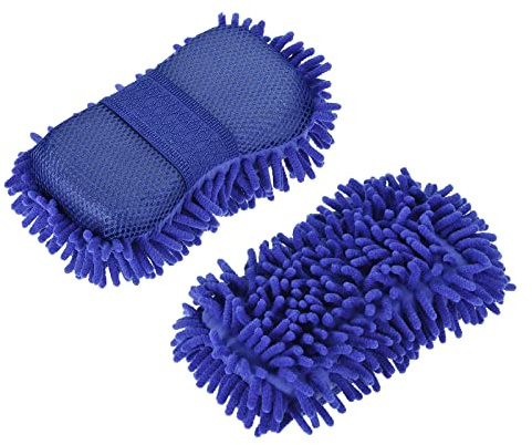 M METERXITY 2 Pack Chenille Sponge Mitten - Universal Glove Wash/Wipe Glass, Window, Screen, Apply to Household Daily Cleaning (9.06 x 5.12 x 2.36 Inches, Blue)