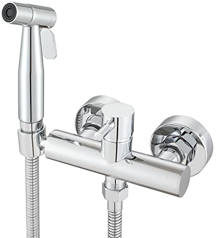 Gaosin Handheld Bidet Sprayer Warm Water Bidet Hand Held Sprayer Shattaf Bathroom Attachment for Toilet with Brass Hot and Cold Mixing Valve Wall Mounted Chrome