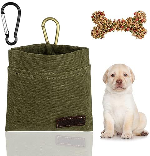 vsshe Leckerlitasche für Hunde, Freihändige Hundeleckerlitasche mit Automatischem Verschluss Futterbeutel Hundetraining Leckerlibeutel Klein Magnet Gassitasche für Katzenfutter Hundefutter Dunkelgrün