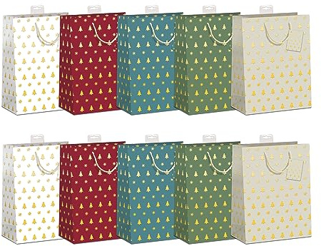 Geschenktüten Weihnachten DIN A5 | Stabiler Boden, Randverstärkung & Karte | Geschenktaschen Weihnachten, Weihnachtstüten | 18x23x10cm | FSC®-zertifiziertes Papier (150 g/m²) | 10 Stück