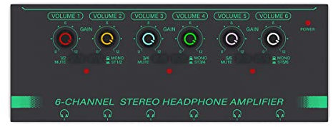 Yeruvce 1 Piece 6 Channels Stereo Headphone Amplifier Earphone Splitter Low-Noise Audio Mixer for Recording Studio,Green