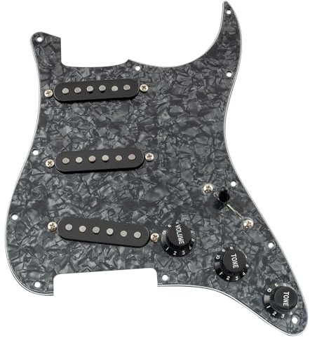 Musiclily Pro Standard SSS Battipenna Precablato Pre-Wired Loaded Pickguard con Artec Staggered Alnico 5 Single Coil Pickups per Chitarra Elettrica tipo Strato, 4 strati Black Pearl