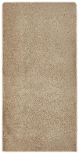 -LUXOR- living Coste Faux Fur Fluffy Bedroom Rug - Ideal for Use as a Bed Rug Bedroom - Cosy Fur Rug Imitation Lambskin 60 x 120 cm Taupe