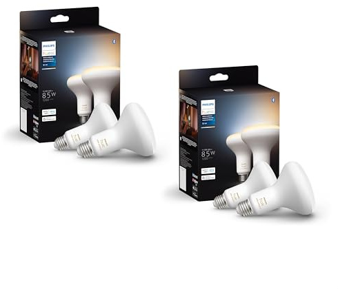Philips Hue BR30 85W Smart LED Light Bulbs - White Ambiance - 4 Pack - 1200LM - E26 - Indoor - Control with App - Compatible with Alexa Google Assistant, and Apple Homekit