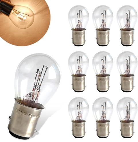 Flygun 10 PCS Car 1157 P21/5W S25 BAY15D Light Bulb, Double Tail High and Low Brake Light Bulb Turn Signal Light Bulb LongerLife Replacement, Universal Halogen Brake Tail Light Parking Light (White)