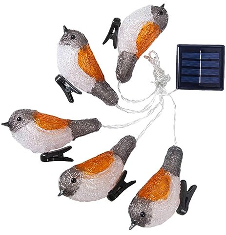 Ciieeo Solarbetriebene Led Robinen Lichterkette Aus Langlebigem Material Energiesparend Und Wetterfest Für Garten Und Außenbereich Dekoration Mit Fünf Vogel Leds Pro Satz