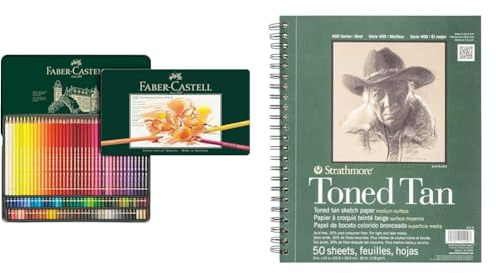 Faber-Castell 110011 - Künstlerfarbstifte Polychromos, 120er Metalletui & Strathmore 400 Series Skizzenbuch, getönt, Hautfarben, 22,9 x 30,5 cm, drahtgebunden, 50 Blatt