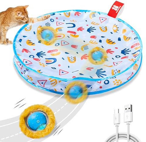 Potaroma Interactive Cat Toys, Fast Moving Ball in Play Mat, Automatic Motion Activated Ball Hide and Seek for Indoor Exercise Kicker, Animal Squeaky, 28 Inch Mat