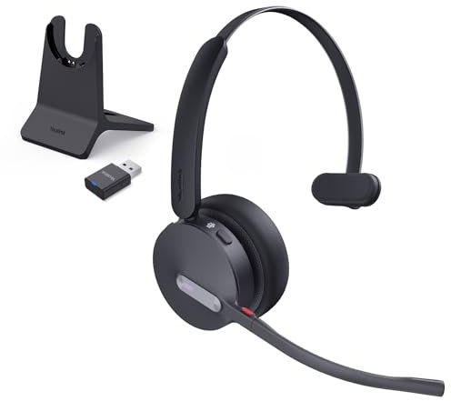 Yealink WH64 Hybrid Casque Bluetooth sans Fil DECT, Mono Casque avec Station de Charge,492 ft, 3X Mic, 26H de Temps de Parole, Casque d'écoute portatif pour Le Bureau, PC, Certifié Microsoft Teams