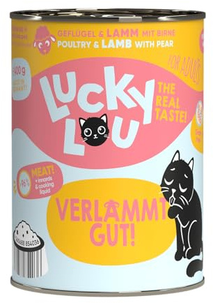 Lucky Lou Lifestage Katzenfutter nass - hochwertiges Katzenfutter mit hohem Fleischanteil - Nassfutter getreidefrei & ohne Zucker für Katzen (400g (6er Pack), Adult Geflügel & Lamm)