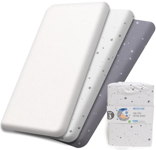 Next to Me Crib Sheets 55x90 cm - 3 Pack, 1 Waterproof Crib Mattress Protector - 2 Fitted Sheets 100% Pure Cotton Ultra Soft Baby Bedding Fits Chicco, Joie, Tutti Bambini, Maxi Cozee