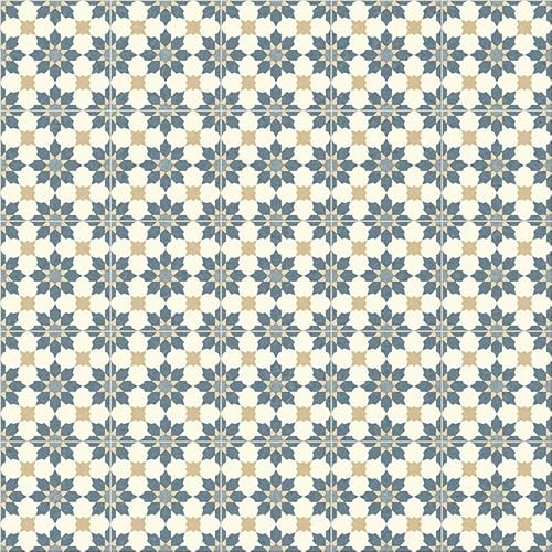 Baroque Tile Effect Vinyl Flooring, slip resistant vinyl roll flooring for kitchen, bathroom, hallway, living space in 2, 3 and 4 metre widths (Rubens Blue, 4m x 3m)
