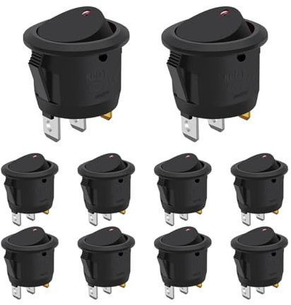 CGEAMDY 10 Stücke Runder Kippschalter, Runder Kfz-Kippschalter, Wippschalter, Rocker Switch, Self-Locking Round Switch, Wippschalter Rund Mit Schloss, 3-Polige Runde Schalter Fahrzeug(2-Positions)