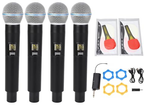 Kabelloses Handmikrofon-Set, 164 Fuß Reichweite, Dynamisches VHF-Band 4-Mikrofon für Bühnenaufnahmen, Karaoke mit Hochleistungstechnologie, Langer Akkulaufzeit, Wunderschönem