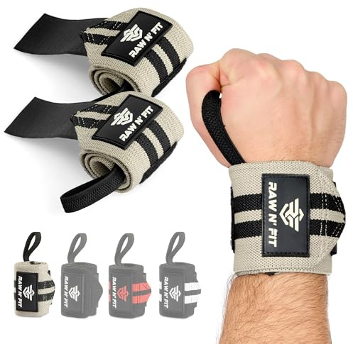 Raw N‘ Fit® Handgelenk Bandagen für Männer und Frauen, Handgelenkstütze, Fitnessstudio-Zubehör, Wrist Wraps (Schwarz/Grau)