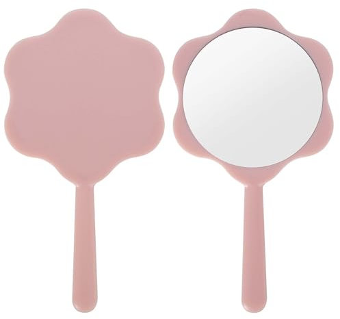Naapesi Miroir à Main en Forme de Fleur avec Poignée pour Coiffure, Maquillage et Rasage - Portable de Poche pour Beauté (Rose)