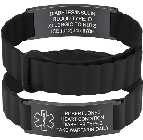 FLHEART Personalisiertes Notfallarmband Herren Damen - Wasserfest Silikon Sport SOS ID Armband mit Gravur Name Telefonnummer Allergie Epilepsie Diabetes, Medizinisches Notfall Armbänder für Männer