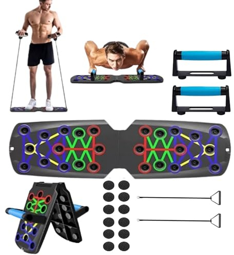 14-in-1 Push Up Board with Resistance Bands & Jump Rope, Foldable Multifunctional Fitness Training System for Chest, Arms, Shoulders, Back & Core, Home Gym Strength Workout Equipment for Men & Women