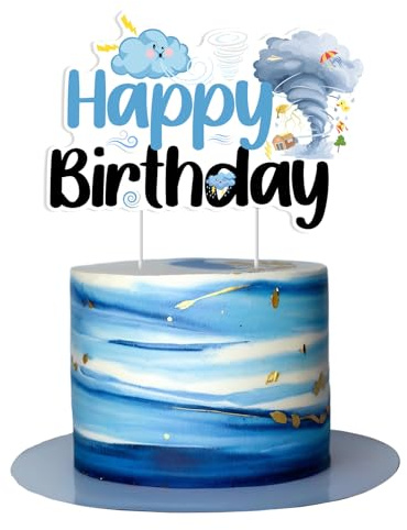 Cheereveal Tornado Birthday Cake Topper, Blue and Black Twonado Fournado Birthday Cake Topper for Boys, Weather Storm Theme Bday Baby Shower Party Decorations Supplies