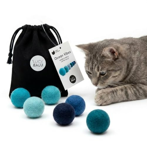 LucyBalu® Ocean Vibes Kattleksak 6 filtbollar i ull I Blå