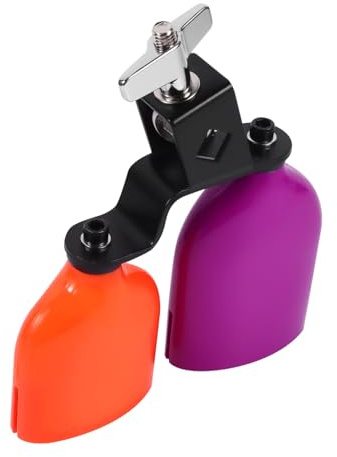 Zweifarbige Kuhglocke für Schlagzeug aus Metall und Kunststoff | Kuhglocken für Schlagzeug, Lila und Orange, mit Sechskantschrauben Befestigt, Klarer Klang
