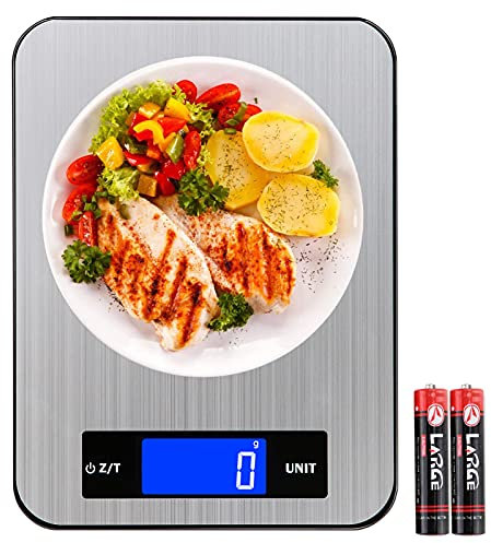 YYQ Bilancia da Cucina Elettronica Digitale 20Kg/1g Alta Precisione Acciaio Inossidabile + Vetro Temperato, Funzione Tara, Display LCD Retroilluminato (2 Batteries Incluse)