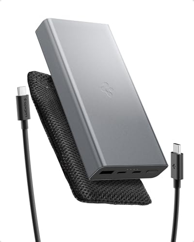 Spigen Essential 20,000mAh 30W Batería Externa, Power Bank Carga Rápida, Cargador Portátil Compatible con iPhone 17 16 Pro MAX Samsung Galaxy A57 A37 5G S26 S25 Ultra Plus Google Pixel 10a - Gris