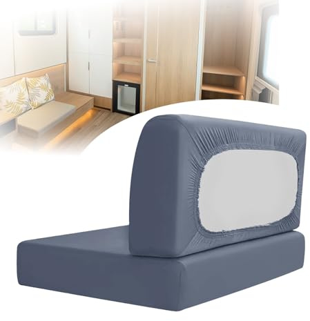 Tedkoo Coprisedili per roulotte, copridivani elasticizzati in tinta unita, copridivani di ricambio antiscivolo per roulotte, 1 copripanca e 1 coprischienale(gray-blue)