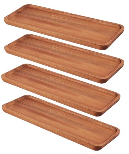 SOUJAP 4 Pcs Wooden Serving Platter Boards, 29 x 10.5 x 1.5 cm Rectangle Wood Trays for Food Holder Decor Display