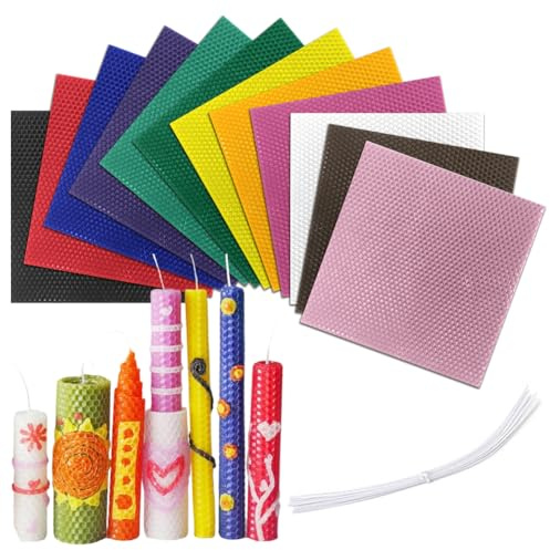 Set di 12 candele di cera d'api colorate, 20 x 20 cm, foglie di cera d'api per la produzione di candele, candele fai da te per adulti e bambini