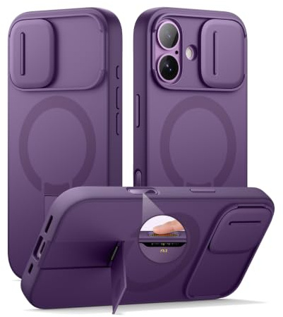 SURITCH Magnetisch hülle Kompatibel mit iPhone 17, Stoßfest Handyhülle Kratzfest Schutzhülle mit Kamera Steuertaste & Kameraabdeckung schieben & verstellbarem Kickstand(Lila)