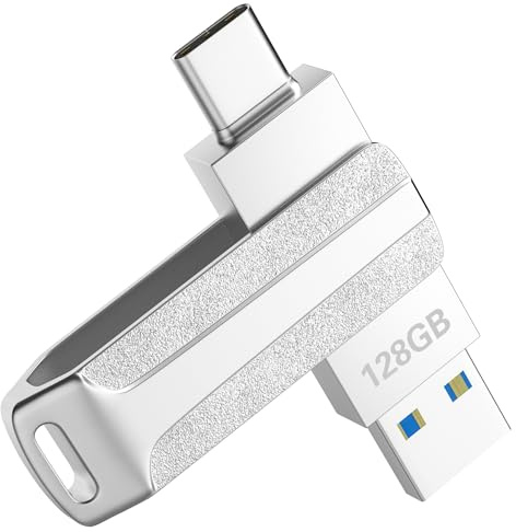 USB Stick 128GB, 2 in 1 USB C Stick Metall USB 3.0 Speicherstick, Typ-C & USB-A USB-Flash-Laufwerk Wasserdichter Datenspeicher OTG USB Sticks 128GB für Mac/Typ-C Handy/PC/Laptop