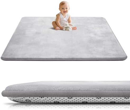 Tuocal Krabbelmatte Baby Spielmatte 127x127x3cm krabbeldecke, Grau | Ultra Dicke, mit Rutschfester Unterseite, Ultraweiche Stütze und Plüschiges Gefühl, Pflegeleichte, Teppich Kinderzimmer